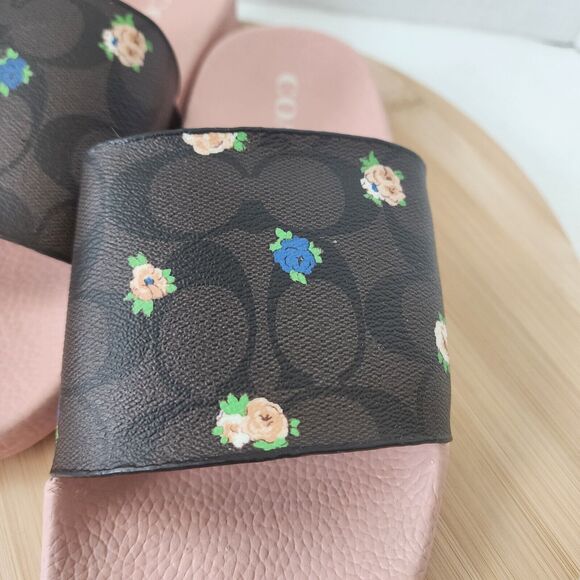 Coach ULI Flora Slides Womens Sz 9B Monogram Signature C7675 Coated Canvas 2021 - Picture 9 of 14